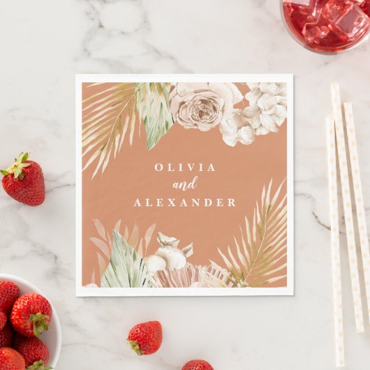 Boho Terracotta Tropische Floral en Palm bruiloft Servet (Insitu)