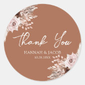 Boho Terracotta Trouwgunst Dank u Ronde Sticker (Voorkant)