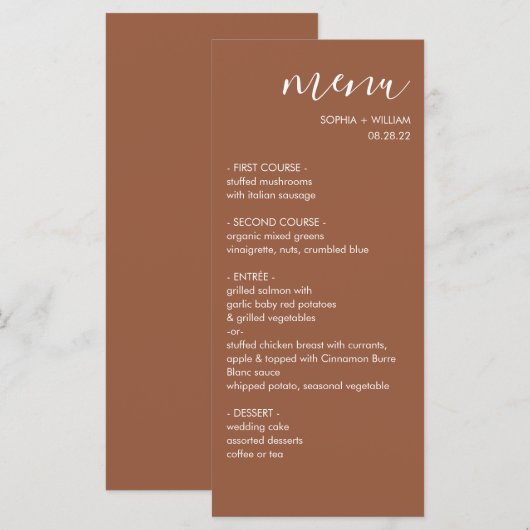 Boho Terracotta Trouwmenu Menu (Voorkant / Achterkant)