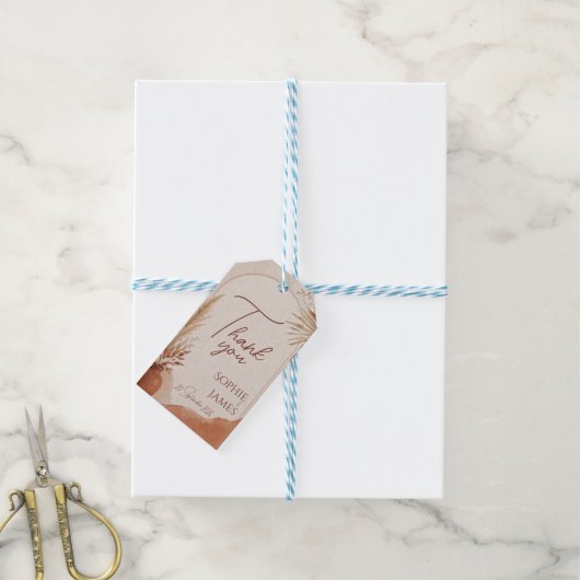 Boho terracotta trouwstickers cadeaulabel (Met Touw)