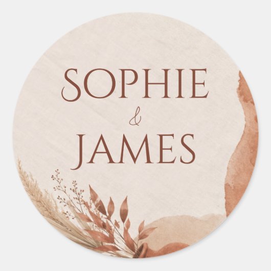 Boho terracotta trouwstickers ronde sticker (Voorkant)