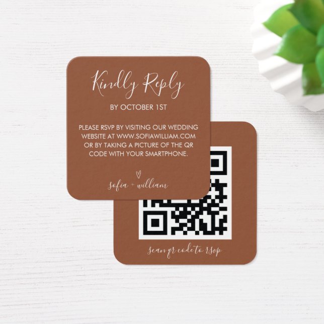 Boho Terracotta Trouwwebsite QR Code RSVP Vierkante Visitekaartjes (Bureau)