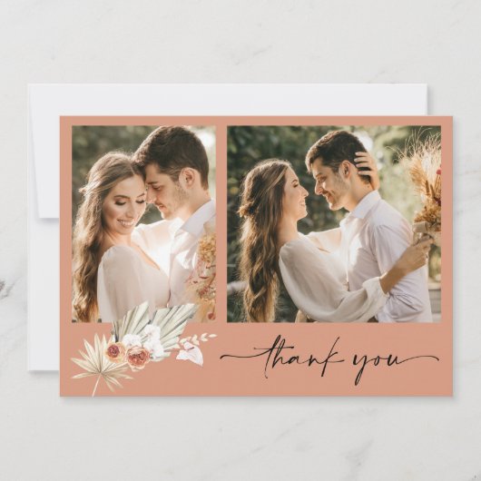 Boho terracotta twee foto bruiloft dank u bedankkaart (Voorkant)