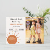 Boho terracotta tweeling eerste reis eerste verjaa kaart (Staand voorkant)