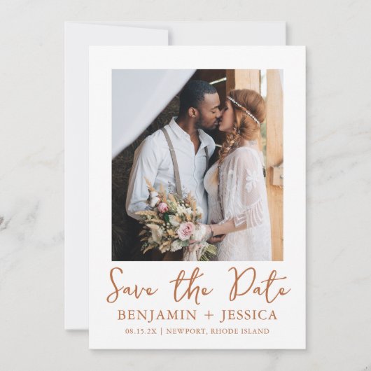 Boho Terracotta Two Photo Wedding Save the Date (Voorkant)
