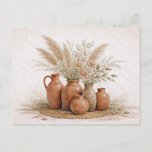 Boho Terracotta Vase Pampas Grass Floral Briefkaart (Voorkant)