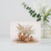 Boho Terracotta Vase Pampas Grass Floral Briefkaart (Staand voorkant)