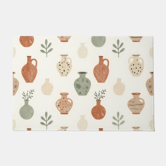 Boho Terracotta Vazen Botanisch Patroon Deurmat (Voorkant)