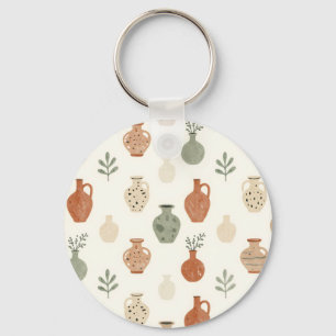 Boho Terracotta Vazen Botanisch Patroon Sleutelhanger
