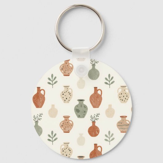 Boho Terracotta Vazen Botanisch Patroon Sleutelhanger (Voorkant)