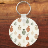 Boho Terracotta Vazen Botanisch Patroon Sleutelhanger (Voorkant)