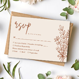 Boho Terracotta Verbrand Oranje Landelijke Huwelij RSVP Kaartje