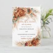 Boho terracotta verbrand oranje pampasgras save the date (Staand voorkant)