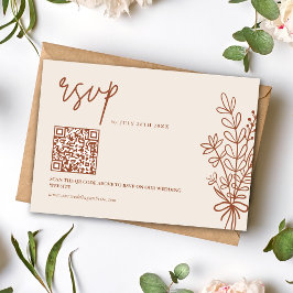 Boho Terracotta Verbrand Sinaasappel bruiloft QR-c RSVP Kaartje