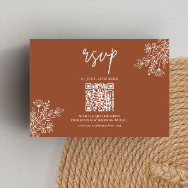 Boho Terracotta Verbrand Sinaasappel bruiloft QR-c RSVP Kaartje