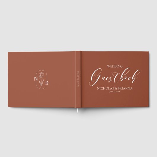 Boho Terracotta Verbrand Sinaasappel Monogram Huwe Gastenboek (Volledig)