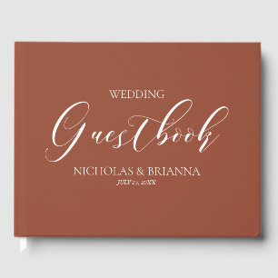 Boho Terracotta Verbrand Sinaasappel Monogram Huwe Gastenboek