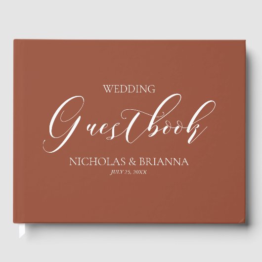 Boho Terracotta Verbrand Sinaasappel Monogram Huwe Gastenboek (Voorkant)