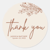 Boho Terracotta Verbrand Sinaasappel Rustiek Huwel Ronde Sticker (Voorkant)