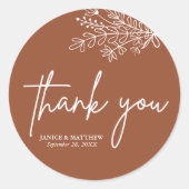 Boho Terracotta Verbrand Sinaasappel Rustiek Huwel Ronde Sticker (Voorkant)