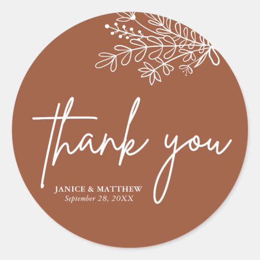 Boho Terracotta Verbrand Sinaasappel Rustiek Huwel Ronde Sticker (Voorkant)