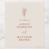 Boho Terracotta Verbrand Sinaasappel Rustiek Huwel Wijn Etiket (Enkel label)