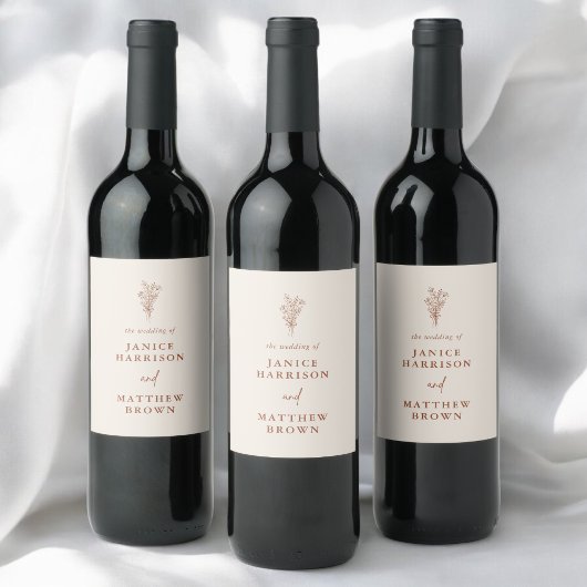 Boho Terracotta Verbrand Sinaasappel Rustiek Huwel Wijn Etiket