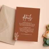 Boho Terracotta Verbrand Sinaasappel Trouwdetails Informatiekaartje