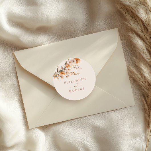 Boho Terracotta Verbrand Sinaasappel Wildflowers W Ronde Sticker