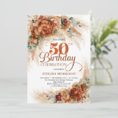 Boho terracotta verbrande oranje pampas eucalyptus kaart (Staand voorkant)