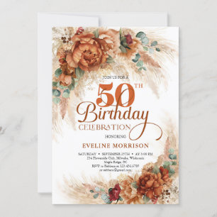 Boho terracotta verbrande oranje pampas eucalyptus kaart