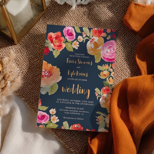 Boho terracotta verbrande Sinaasappel bloemenbruil Kaart