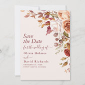 Boho terracotta verbrande Sinaasappel bloemenbruil Save The Date (Voorkant)