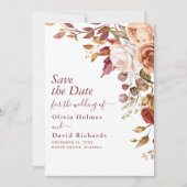 Boho terracotta verbrande Sinaasappel bloemenbruil Save The Date (Voorkant)