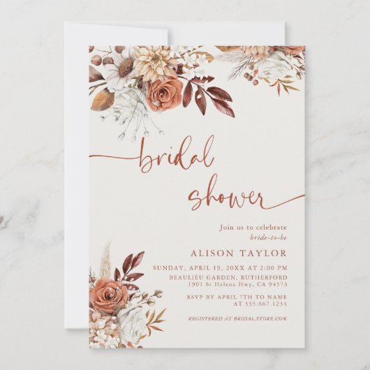 Boho Terracotta Vrijgezellenfeest Cream Floral Kaart (Voorkant)