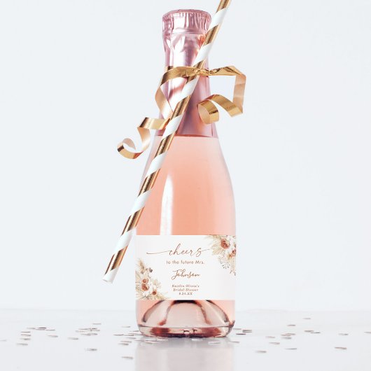 Boho Terracotta Vrijgezellenfeest Mini Mousserende Sparkling Wijnetiket