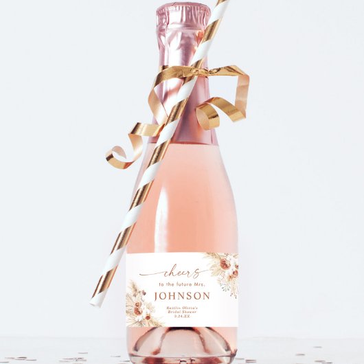 Boho Terracotta Vrijgezellenfeest Sparkling Wijnetiket