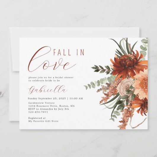 Boho Terracotta Waterverf Bloem Bruidsdouche Kaart (Voorkant)