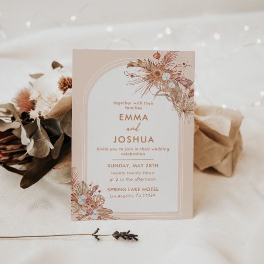 Boho Terracotta Waterverf Bloemen Bruiloft Kaart
