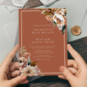 Boho Terracotta Waterverf Bloemen Herfstbruiloft Kaart