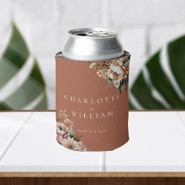 Boho Terracotta Waterverf Bloemen Trouwgunsten Blikjeskoeler