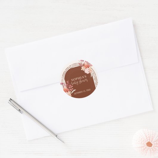 Boho Terracotta Waterverf Bloemenboog Baby shower Ronde Sticker (Envelop)