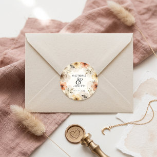 Boho Terracotta Waterverf Bloemige Herfst Bruiloft Ronde Sticker