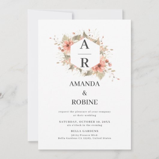 Boho Terracotta Waterverf Wedding Uitnodiging (Voorkant)