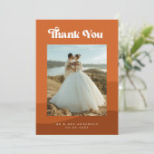 Boho Terracotta Waves & Retro Typography Wedding Bedankkaart (Staand voorkant)
