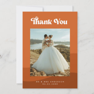 Boho Terracotta Waves & Retro Typography Wedding Bedankkaart