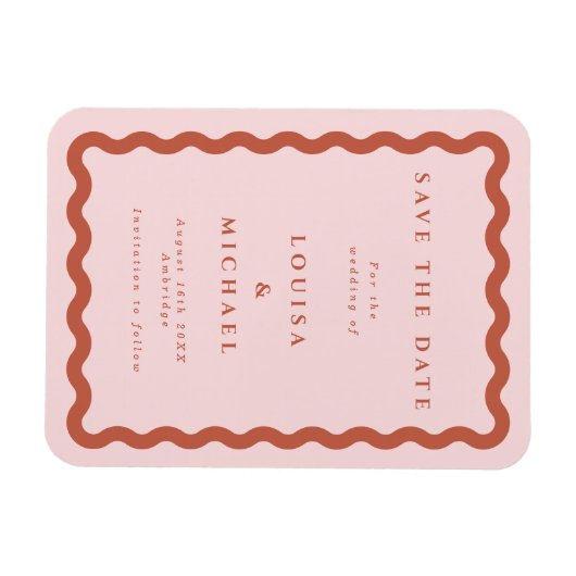 Boho Terracotta Wavy Lijst Wedding Save the Date Magneet (Horizontaal)