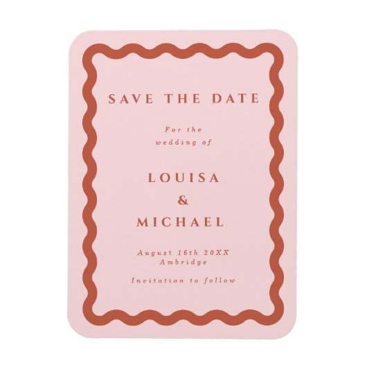 Boho Terracotta Wavy Lijst Wedding Save the Date Magneet (Verticaal)