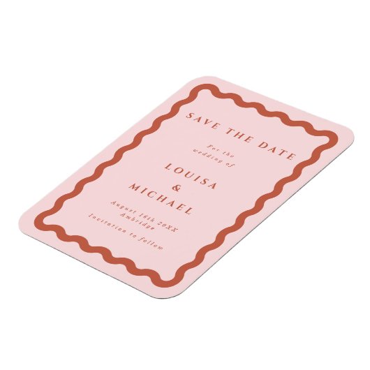 Boho Terracotta Wavy Lijst Wedding Save the Date Magneet (Linkerzijde)