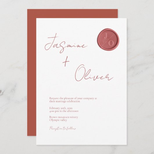 Boho terracotta wax zeebaars bruiloft kaart (Voorkant / Achterkant)